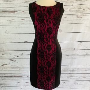 Enfocus Studio Black and pink lace sheath dress